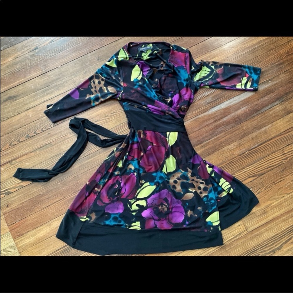 Jones New York Black Floral Wrap Dress 14 XL